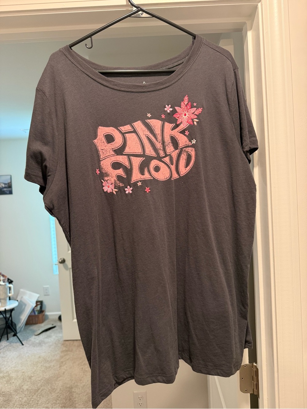 Pink Floyd Black Tee with Pink Floral Print